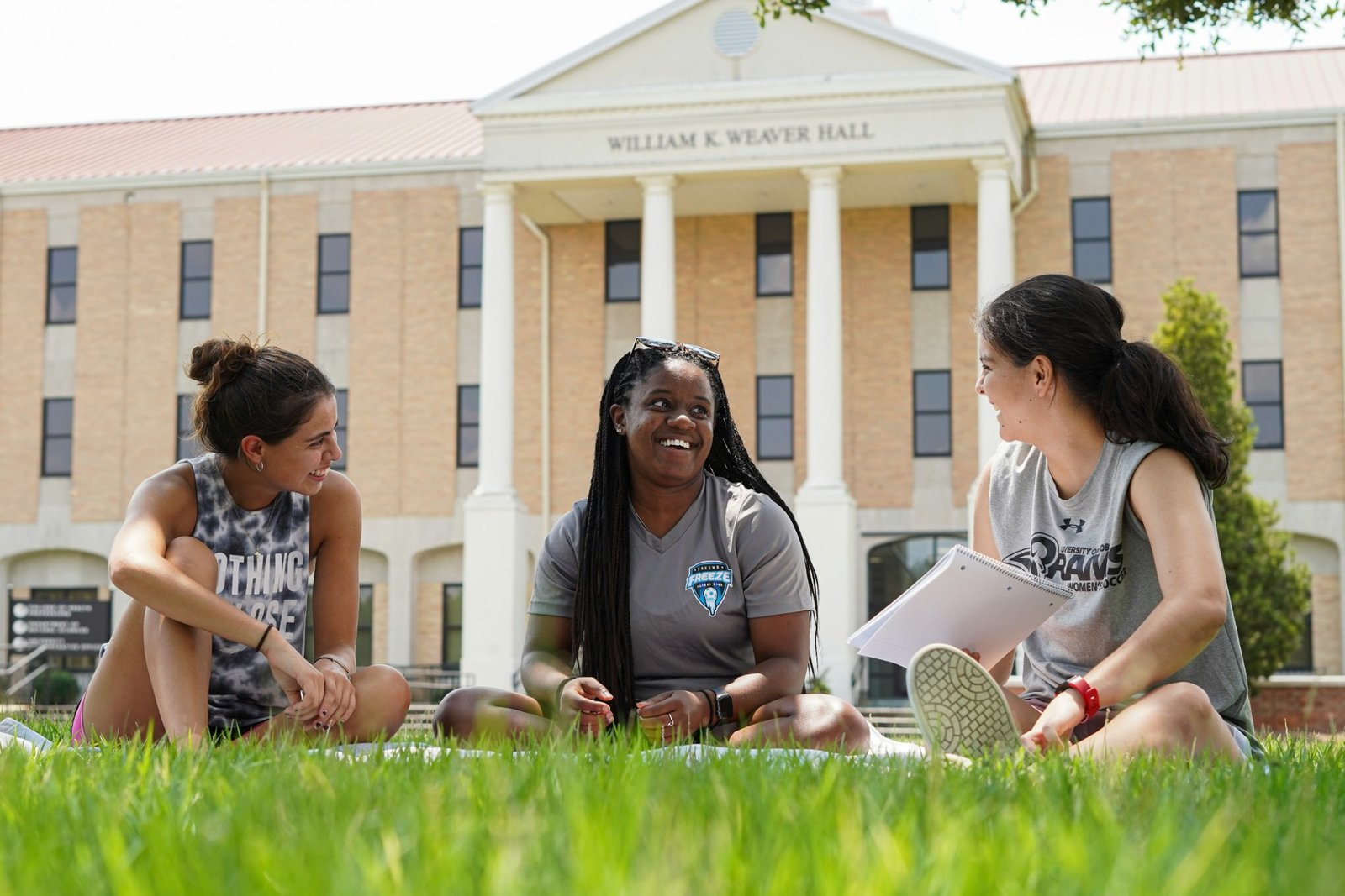 Students on campus lawn